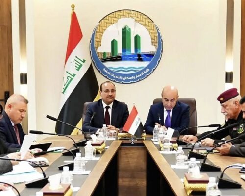 مدير عام البلديات يشارك في اجتماع ترأسه وزير الإعمار السيد بنكين ريكاني لمتابعة الأعمال التنفيذية لمشاريع المدن السكنية في منطقة النهروان ببغداد